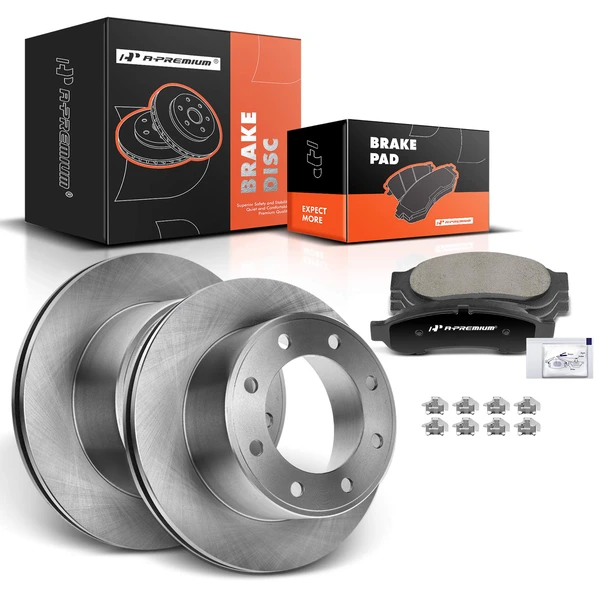 2009-2012 Ford F-350 Super Duty Disc Brake Rotors and Ceramic Pads Kit, 6 Pcs, Rear Driver & Passenger, A-Premium, APBRPR181