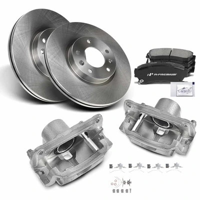 8 Pcs Front Disc Brake Rotor & Pads + Brake Caliper