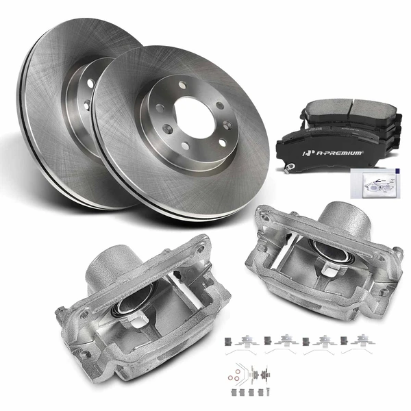 2006-2011 Mercury Milan Disc Brake Rotors and Ceramic Pads Kit with Calipers, 8 Pcs, Front Driver & Passenger, A-Premium, APBRPR675