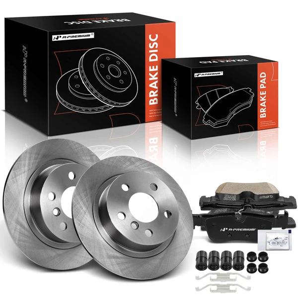 2014-2016 BMW i3 Disc Brake Rotors and Ceramic Pads Kit, 6 Pcs, Rear Driver & Passenger, A-Premium, APBRPR1612