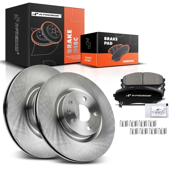 2008-2014 Cadillac CTS Disc Brake Rotors and Ceramic Pads Kit, 6 Pcs, Front Driver & Passenger, A-Premium, APBRPR187