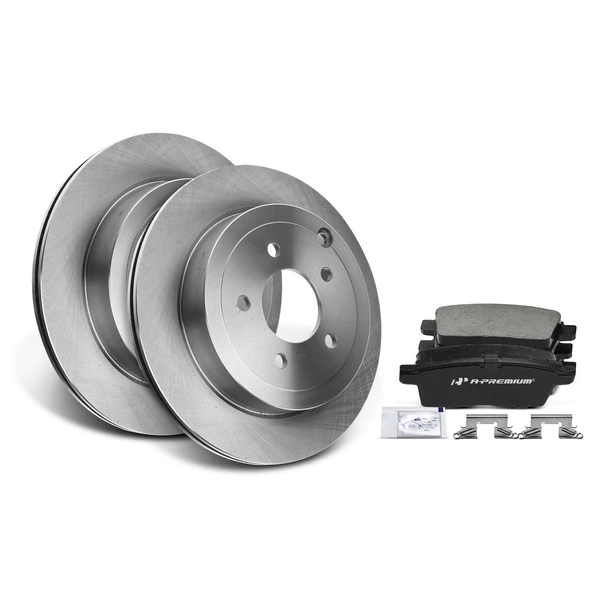 Disc Brake Rotors and Ceramic Pads Kit, 6 Pcs, Rear Driver & Passenger, A-Premium, APBRPR408