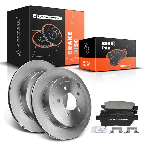 Disc Brake Rotors and Ceramic Pads Kit, 6 Pcs, Rear Driver & Passenger, A-Premium, APBRPR408