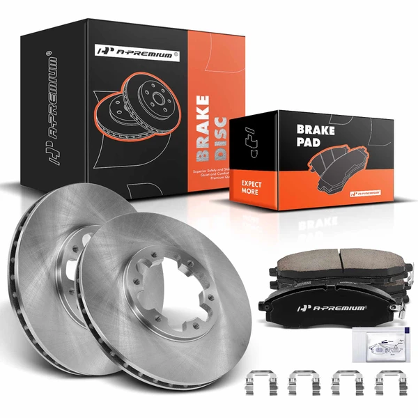 2003-2004 Nissan Frontier Disc Brake Rotors and Ceramic Pads Kit, 6 Pcs, Front Driver & Passenger, A-Premium, APBRPR844