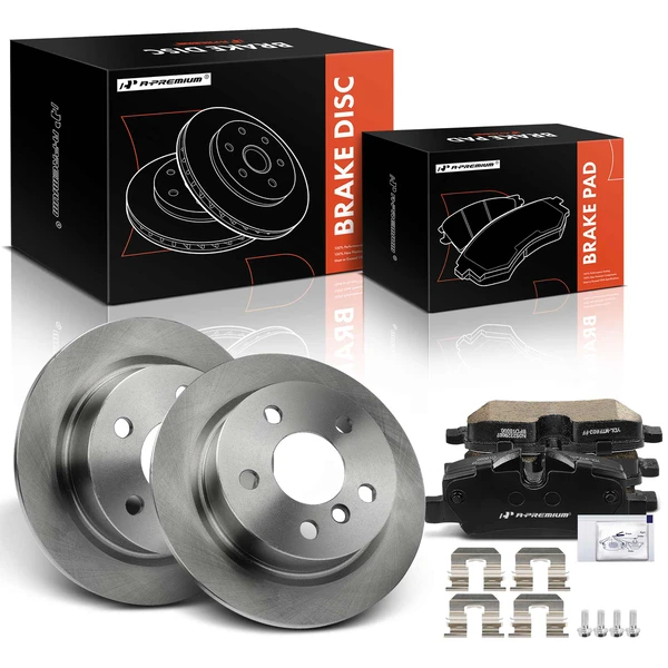 2015-2019 Mini Cooper Disc Brake Rotors and Ceramic Pads Kit, 6 Pcs, Rear Driver & Passenger, A-Premium, APBRPR1615