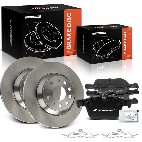 2019-2023 Volkswagen Jetta Disc Brake Rotors and Ceramic Pads Kit, 6 Pcs, Rear Driver & Passenger, A-Premium, APBRPR1609