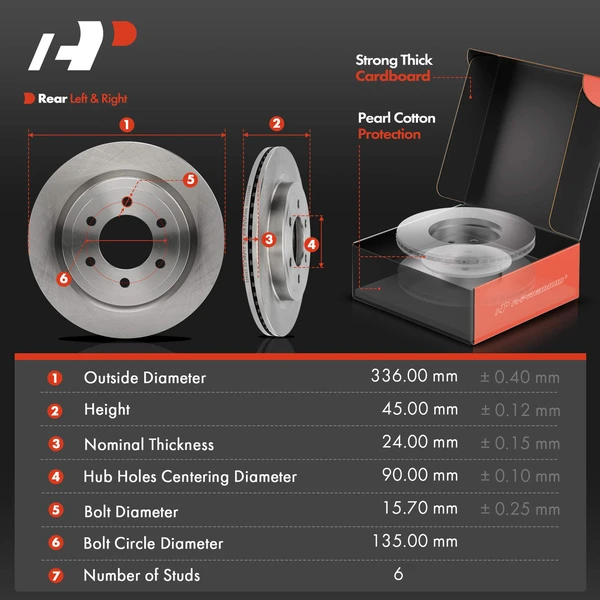 Disc Brake Rotors and Ceramic Pads Kit, 6 Pcs, Rear Driver & Passenger, A-Premium, APBRPR1610