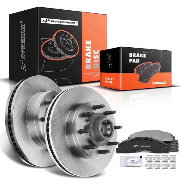 2008-2014 Ford E-150 Disc Brake Rotors and Ceramic Pads Kit, 6 Pcs, Front Driver & Passenger, A-Premium, APBRPR472