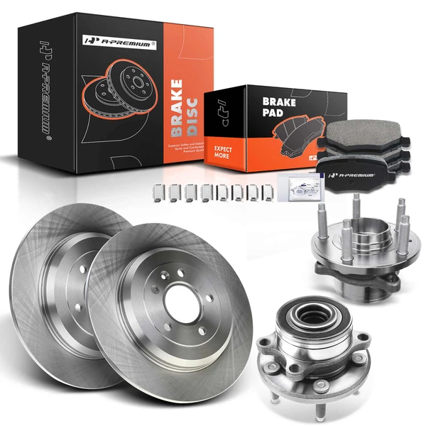 Disc Brake Rotors and Ceramic Pads Kit with Calipers, 8 Pcs, Rear Driver & Passenger, A-Premium, APBRPR636