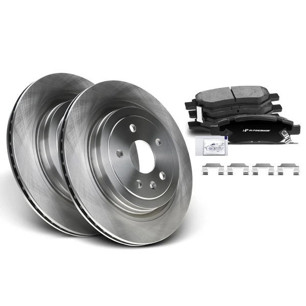 Disc Brake Rotors and Ceramic Pads Kit, 6 Pcs, Rear Driver & Passenger, A-Premium, APBRPR042