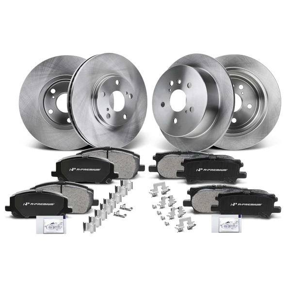 2004-2007 Toyota Highlander Disc Brake Rotors and Ceramic Pads Kit, 12 Pcs, Front & Rear, A-Premium, APBRPR189