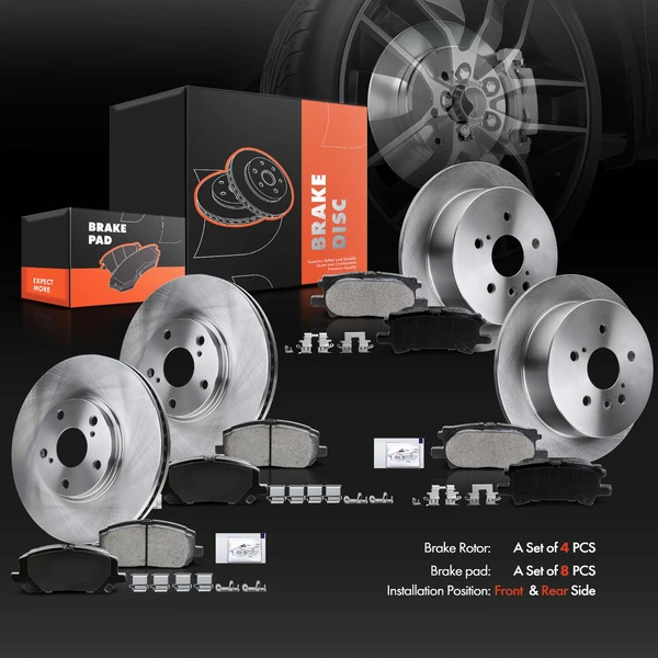 Disc Brake Rotors and Ceramic Pads Kit, 12 Pcs, Front & Rear, A-Premium, APBRPR189
