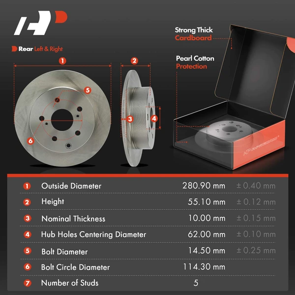 Disc Brake Rotors and Ceramic Pads Kit, 6 Pcs, Rear Driver & Passenger, A-Premium, APBRPR1836