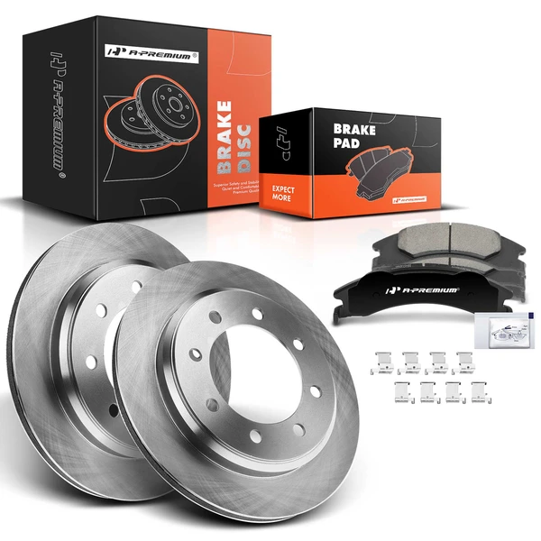 2008-2014 Ford E-250 Disc Brake Rotors and Ceramic Pads Kit, 6 Pcs, Rear Driver & Passenger, A-Premium, APBRPR188