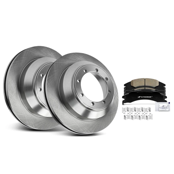 2008-2019 2021 Ford E-350 Super Duty Disc Brake Rotors and Ceramic Pads Kit, 6 Pcs, Rear Driver & Passenger, A-Premium, APBRPR1300