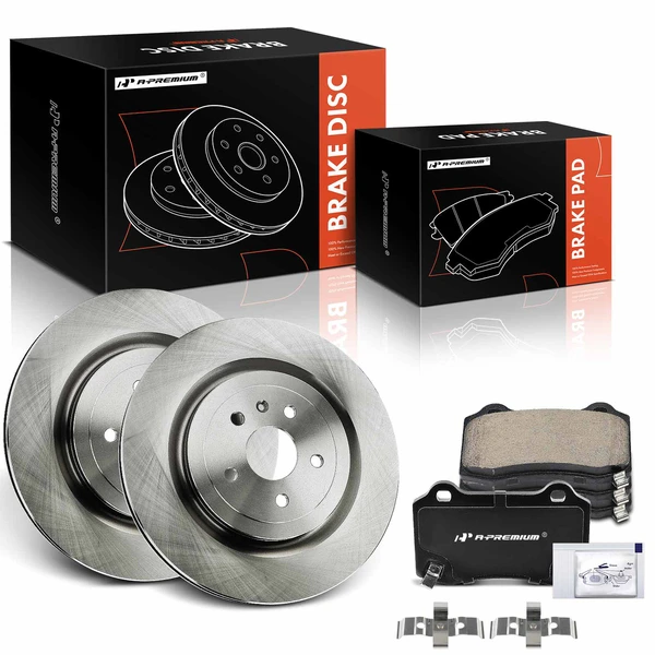 Disc Brake Rotors and Ceramic Pads Kit, 6 Pcs, Rear Driver & Passenger, A-Premium, APBRPR1803