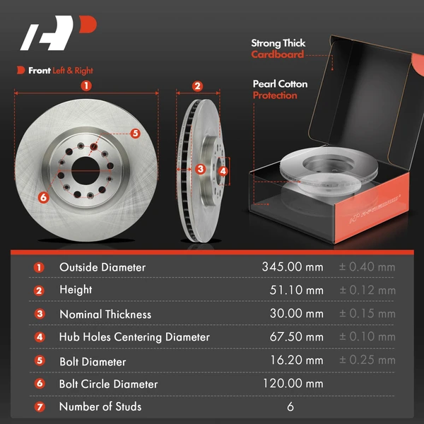 Disc Brake Rotors and Ceramic Pads Kit, 6 Pcs, Front Driver & Passenger, A-Premium, APBRPR1620