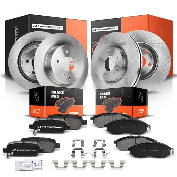 2009-2017 Nissan 370Z Disc Brake Rotors and Ceramic Pads Kit, 12 Pcs, Front & Rear, A-Premium, APBRPR191