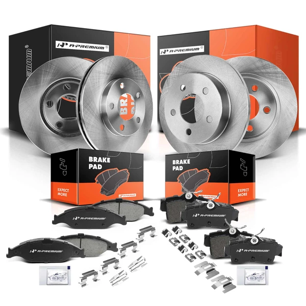 1999-2004 Ford Mustang Disc Brake Rotors and Ceramic Pads Kit, 12 Pcs, Front & Rear, A-Premium, APBRPR342