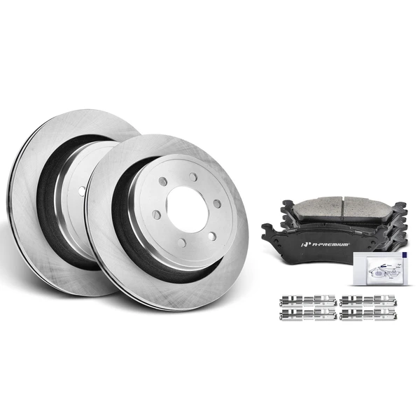 2012-2020 Ford F-150 Disc Brake Rotors and Ceramic Pads Kit, 6 Pcs, Rear Driver & Passenger, A-Premium, APBRPR192