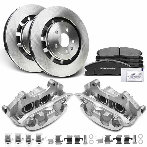 2013-2016 Lincoln MKS Disc Brake Rotors and Ceramic Pads Kit with Calipers, 8 Pcs, Front Driver & Passenger, A-Premium, APBRPR683