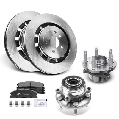 8 Pcs Front Disc Brake Rotor & Pads + Hub Bearing