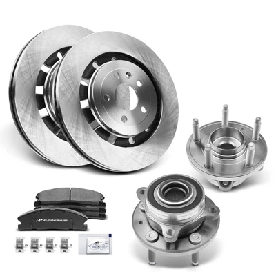 8 Pcs Front Disc Rotor & Ceramic Pads + Hub Bearing