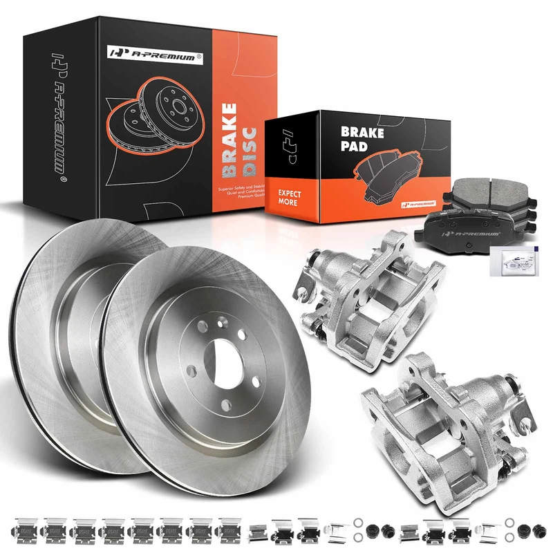 Brake Pad Rotor and Caliper Set, 8 Pcs, Rear Driver & Passenger, A-Premium, APBRPR684