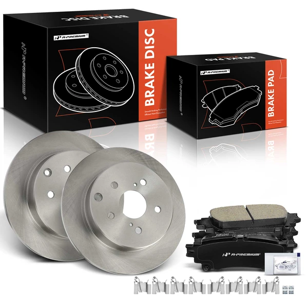 2016-2018 Toyota Mirai Disc Brake Rotors and Ceramic Pads Kit, 6 Pcs, Rear Driver & Passenger, A-Premium, APBRPR1623