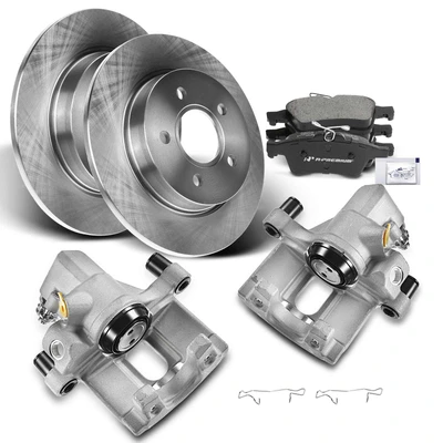 8 Pcs Rear Disc Brake Rotors & Ceramic Pads + Brake Caliper