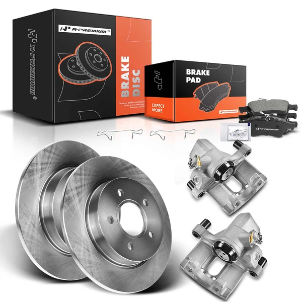 Disc Brake Rotors and Ceramic Pads Kit with Calipers, 8 Pcs, Rear Driver & Passenger, A-Premium, APBRPR682