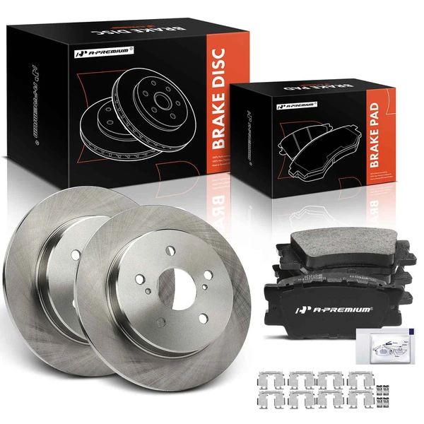 2018-2021 Toyota Camry Disc Brake Rotors and Ceramic Pads Kit, 6 Pcs, Rear Driver & Passenger, A-Premium, APBRPR1630