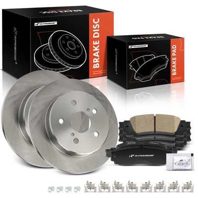 6 Pcs Rear Disc Brake Rotors & Ceramic Brake Pads