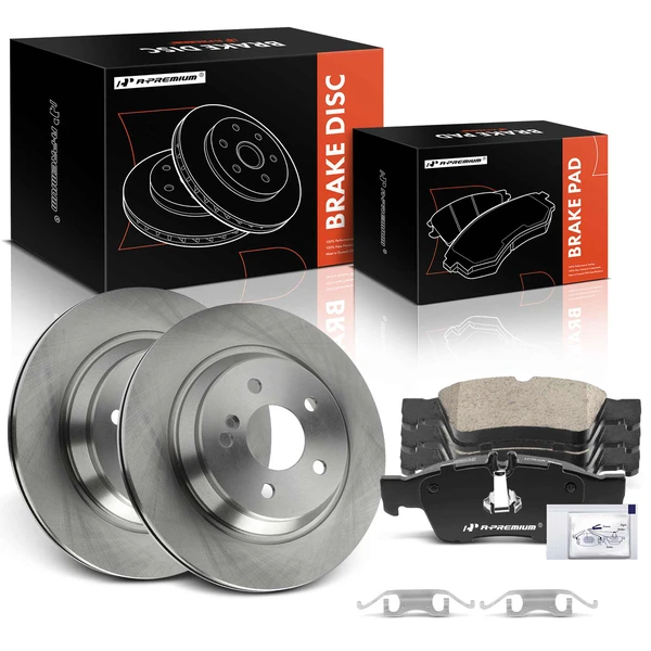 Disc Brake Rotors and Ceramic Pads Kit, 6 Pcs, Rear Driver & Passenger, A-Premium, APBRPR1838