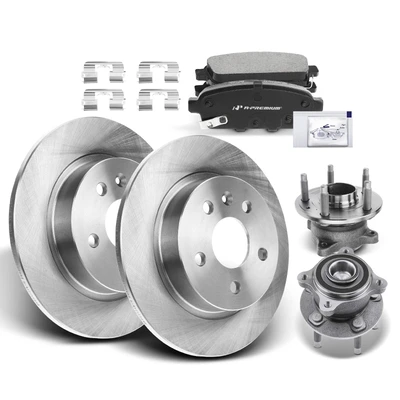 8 Pcs Rear Disc Brake Rotor & Ceramic Pads + Hub Bearing