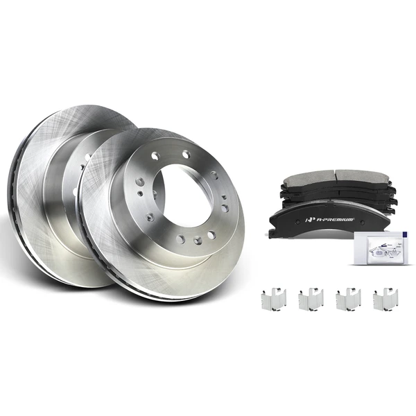 2016-2018 Chevrolet Suburban 3500 HD Disc Brake Rotors and Ceramic Pads Kit, 6 Pcs, Front Driver & Passenger, A-Premium, APBRPR195