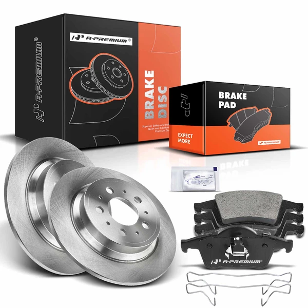 2001-2007 Volvo V70 Disc Brake Rotors and Ceramic Pads Kit, 6 Pcs, Rear Driver & Passenger, A-Premium, APBRPR053