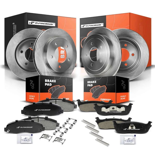 2000-2003 Ford F-150 Disc Brake Rotors and Ceramic Pads Kit, 12 Pcs, Front & Rear, A-Premium, APBRPR197