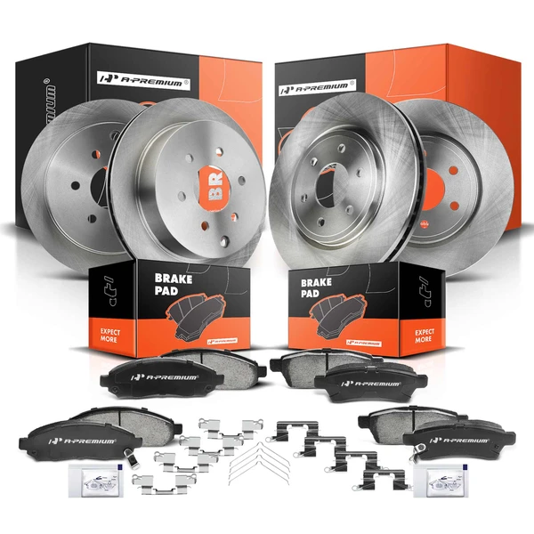 Disc Brake Rotors and Ceramic Pads Kit, 12 Pcs, Front & Rear, A-Premium, APBRPR198