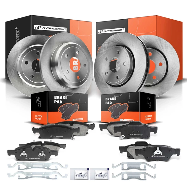 2011-2018 Jeep Grand Cherokee Disc Brake Rotors and Ceramic Pads Kit, 12 Pcs, Front & Rear, A-Premium, APBRPR199