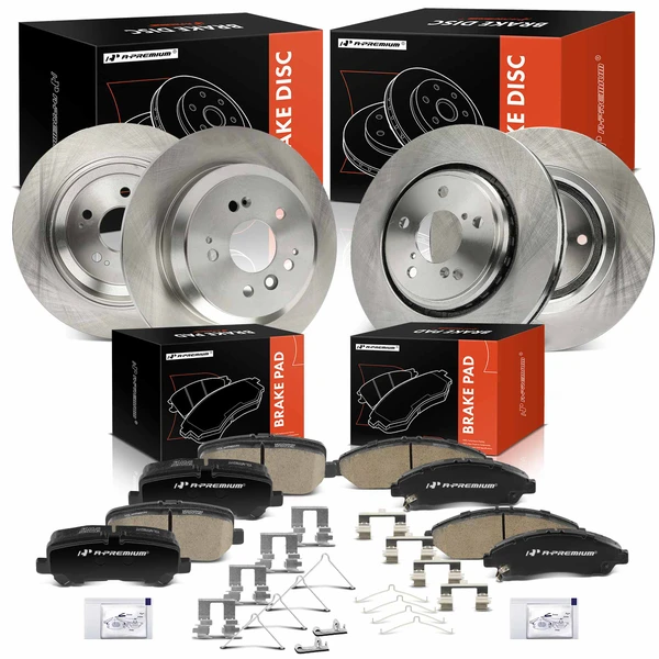 2017-2023 Honda Ridgeline Disc Brake Rotors and Ceramic Pads Kit, 12 Pcs, Front & Rear, A-Premium, APBRPR1637