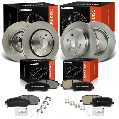 12 Pcs Front & Rear Disc Brake Rotors & Ceramic Brake Pads