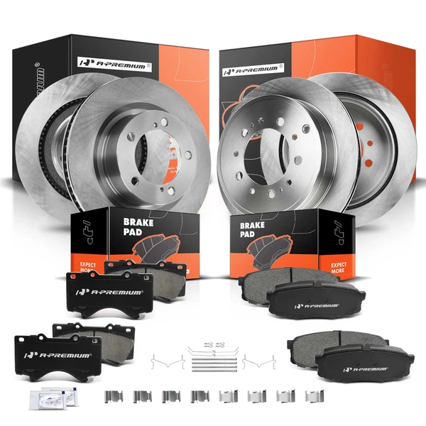 2008-2021 Toyota Sequoia Disc Brake Rotors and Ceramic Pads Kit, 12 Pcs, Front & Rear, A-Premium, APBRPR204