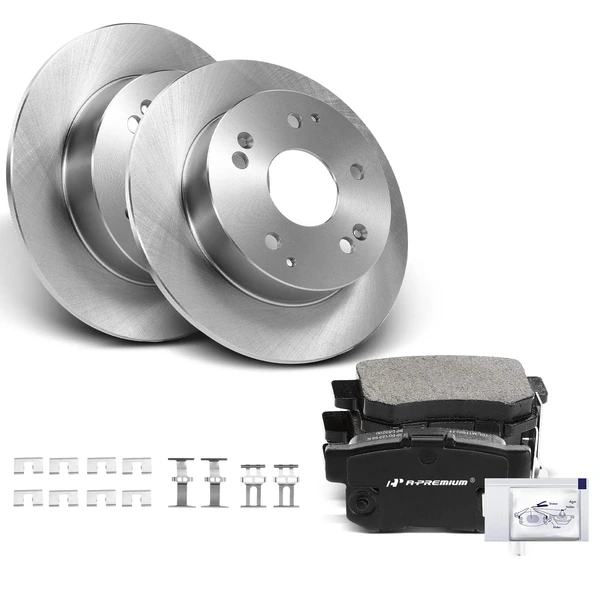 Disc Brake Rotors and Ceramic Pads Kit, 6 Pcs, Rear Driver & Passenger, A-Premium, APBRPR852