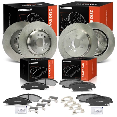 12 Pcs Front & Rear Disc Brake Rotors & Ceramic Brake Pads