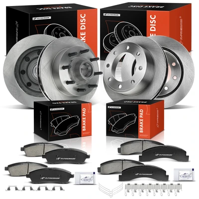12 Pcs Front & Rear Disc Brake Rotors & Ceramic Brake Pads