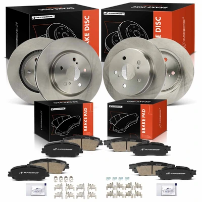 12 Pcs Front & Rear Disc Brake Rotors & Ceramic Brake Pads