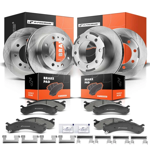 2001-2006 Chevrolet Silverado 3500 Disc Brake Rotors and Ceramic Pads Kit, 12 Pcs, Front & Rear, A-Premium, APBRPR207