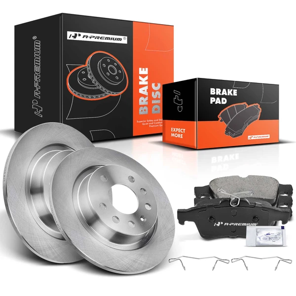 2004-2011 Saab 9-3 Disc Brake Rotors and Ceramic Pads Kit, 6 Pcs, Rear Driver & Passenger, A-Premium, APBRPR420