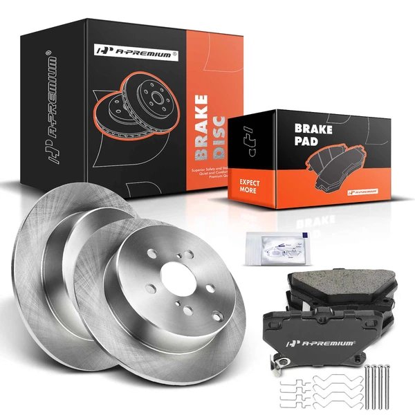 2005-2006 Toyota Corolla Disc Brake Rotors and Ceramic Pads Kit, 6 Pcs, Rear Driver & Passenger, A-Premium, APBRPR209